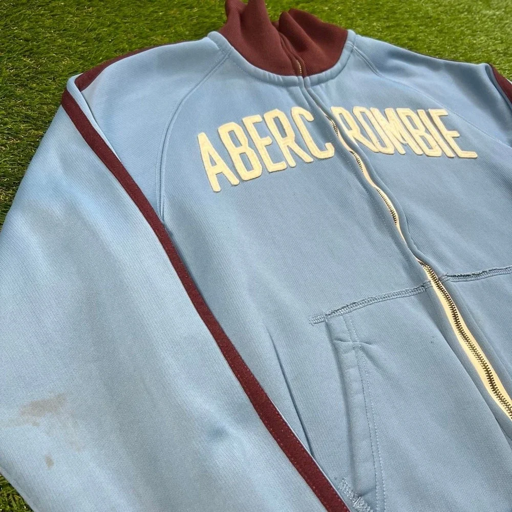 Abercrombie & Fitch VTG Track Jacket Large Blue Burgundy Varsity Y2K Full Zip
